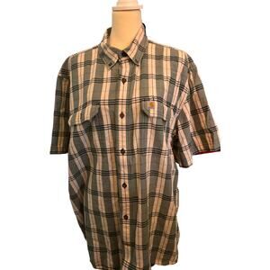 Carhartt Original Fit Short Sleeve Shirt, Green Blue Plaid, Men's Size XL